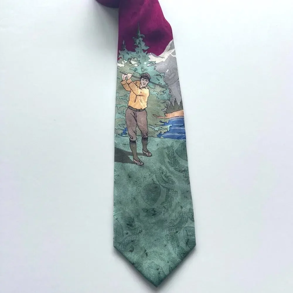Robert Talbott Vintage Pure Silk Hand Sewn Golf Scene  Neck Tie Business Casual